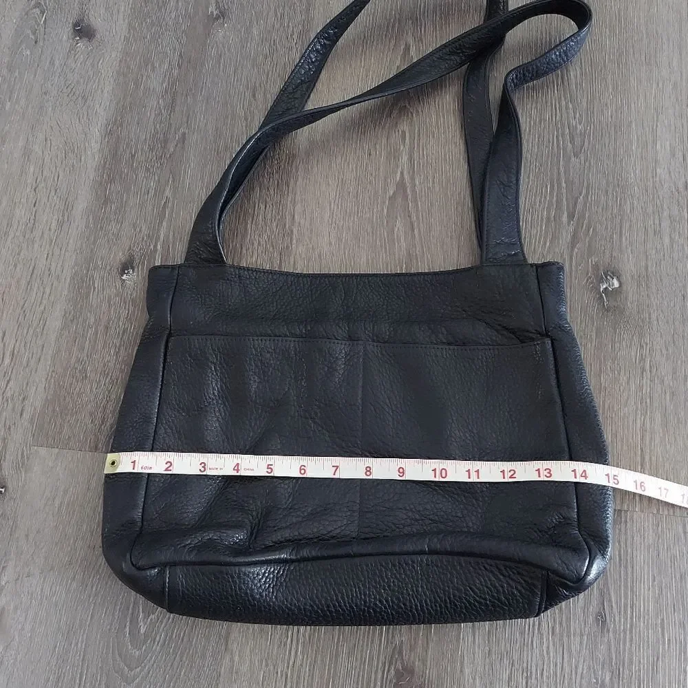 Libaire Brand Made in USA Black Large Pebbled Leather Shoulder Bag